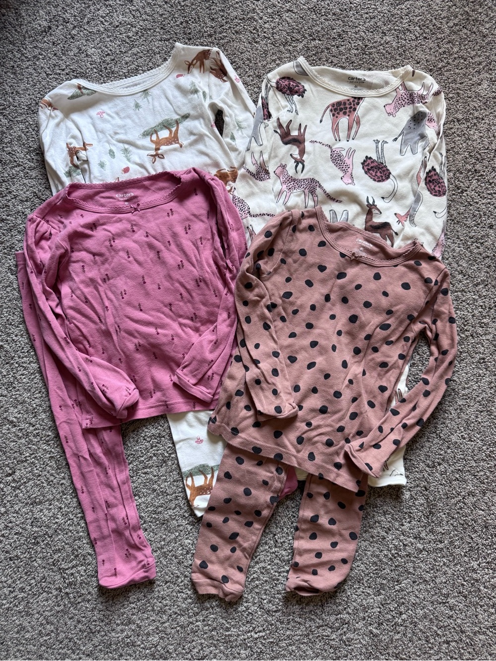 Cozy Kids Long-Sleeve Pajama Set - Pink & Mauve Animal and Dot Prints